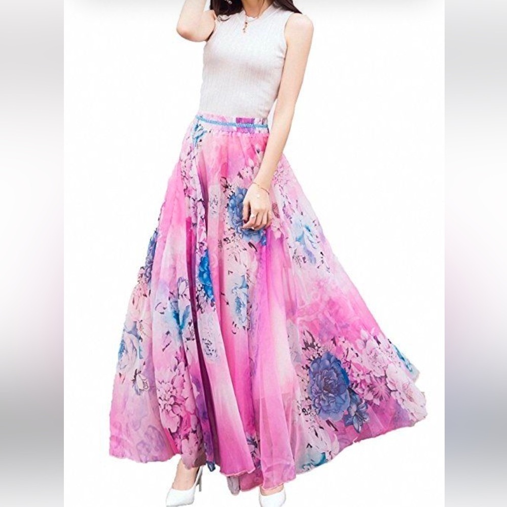 Afibi Full Maxi Skirt Chiffon Fully Lined Pink and Blue Fairy Faerie Size 3XL